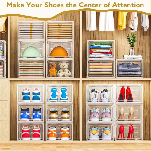 Large Thick Clear Shoe Organizer, Magnetic Door Stackable Shoe Storage Box