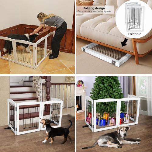 Size 40x32 inches Dog Fence Indoor - 2-Panel Freestanding Dog Gate for Doorways, Hallways, House or Stairs -40x32-Inch Retractable Foldable Expandable Wood Pet by SFJC (White)