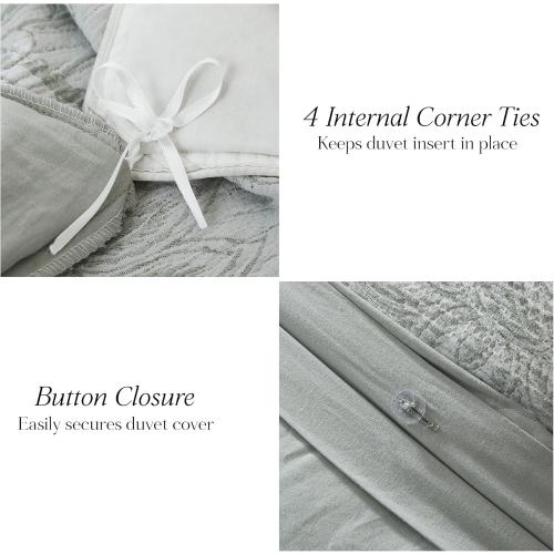 Lush Decor Floral Jacobean Gauze Jacquard Duvet Cover 3 Piece Set King Sage - Floral Duvet - Green Bedding Set - Vintage & Coquette Decor