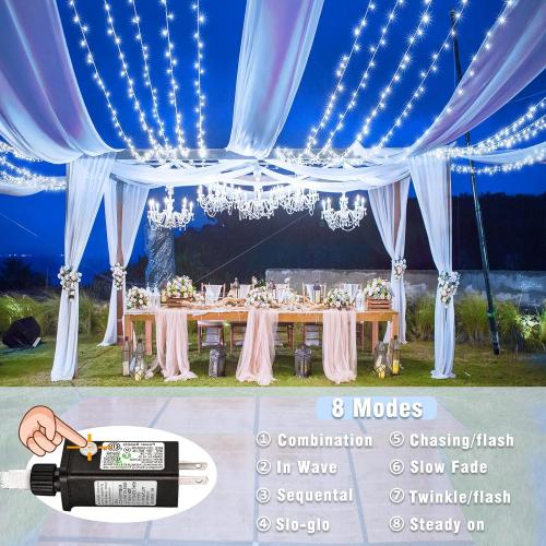 100ft White Christmas Lights Outdoor 300 LED String Lights Indoor Clear Wire Waterproof, 8 Modes Connectable Twinkle Fairy String Lights Plug in for Outside Room Bedroom Party Wedding Decorations