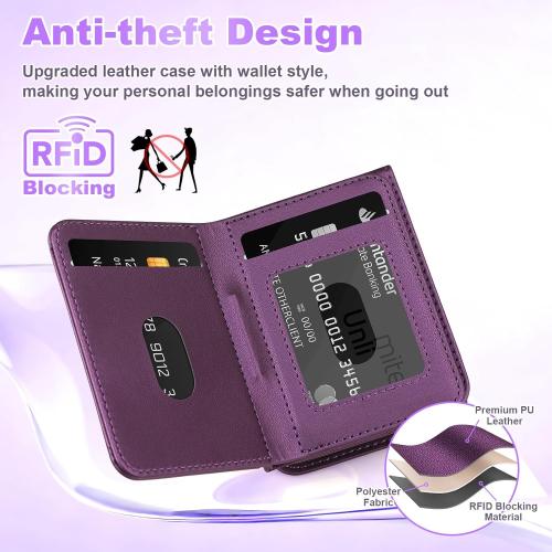 Vofolen for Samsung Galaxy Z Flip 5 Case with Card Holder Slot Crossbody Wallet Cover with Adjustable Strap Magnetic Closure Soft PU Leather Protective zflip5 Phone Purse for Women Girls, Purple
