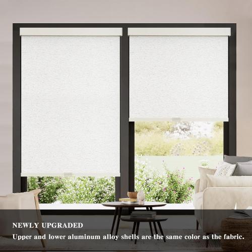 AOSKY Blackout Roller Shades Cordless Blinds for Windows, Free-Stop Shades with Valance, Thermal Insulated Fabric, UV Protection, Blinds for Home and Office (37 W x 72 H, Linen Beige