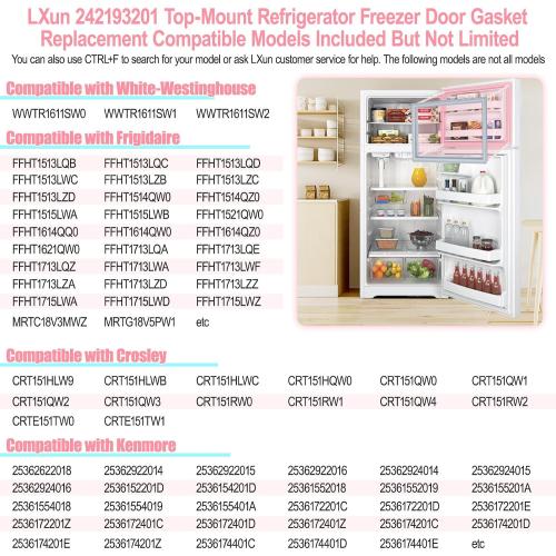 LXun Upgrad 242193201 Freezer Door Gasket Seal Replacement for Frigidaire Top-mount Refrigerator Door Gasket Kenmore Crosley Freezer Door Seal Part PS7321340 AP5669862 EAP7321340 2689594