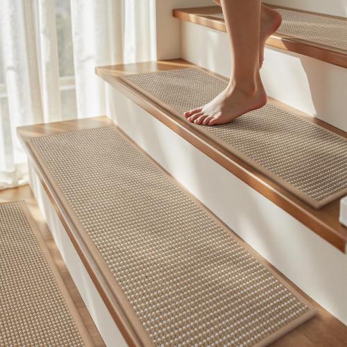 15PC Jute Stair Treads for Wooden Steps-Stairs Carpet Non Slip-Peel and Stick Stair Treads Indoor, Adhesive Staircase Step Treads Residue Free, Durable Natural Stair Runner Rug,8x30 Beige