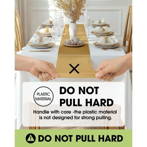 Pureegg Gold Plastic Table Runners - 10 Pack, 14'' x 108'', Water Resistant & Disposable Centerpiece Decorations for Table Cloth, Wedding, Birthday, Holiday, Baby Shower, Party, Home Decor