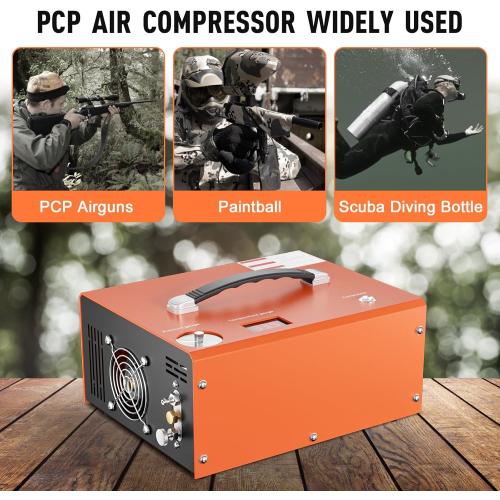 PCP Air Compressor, 4500PSI/30Mpa Scuba Tank Compressor, DC12V/AC120V PCP Airgun Compressor Auto-stop, Oil/Water-Free High Pressure Air Compressor Pump for Paintball, Air Rifle, Built-in Fan Cooling