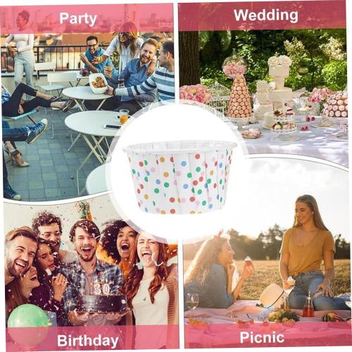 Cake Cups Disposables Paper Baking Cupcake Cases Dessert Cups Rainbow Polka Dot Ice Cream Bowls 100PCS cake