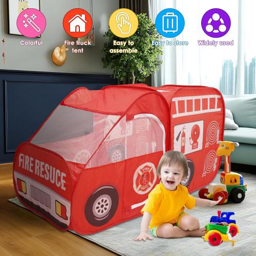 Pop Up Play Tent Large, Play Tent for KDS, Role Play Firefighter Tent, Fire Truck Play Tent for Kids, Truck Tent Playhouse Toy Play Tents for Toddlers 3-5 Kids Tent Indoor Outdoor Playhouse Toys