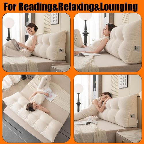 King Size Headboard Pillow King Wedge Pillow Headboard,with Removable Cover and Two Large Side Pockets,for Beds, Sofas, Floors, Etc.Especially for Sitting or Reading in Bed(Cloud Orange)