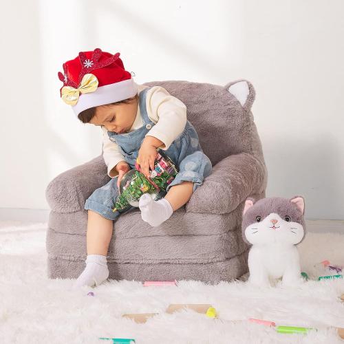 QIUODO Toddler Plush Chair with Removable Cover, Kids Sofa Bed to Lounger, Comfy Couch for Kids 18 Months and Up (Grey Kitty)