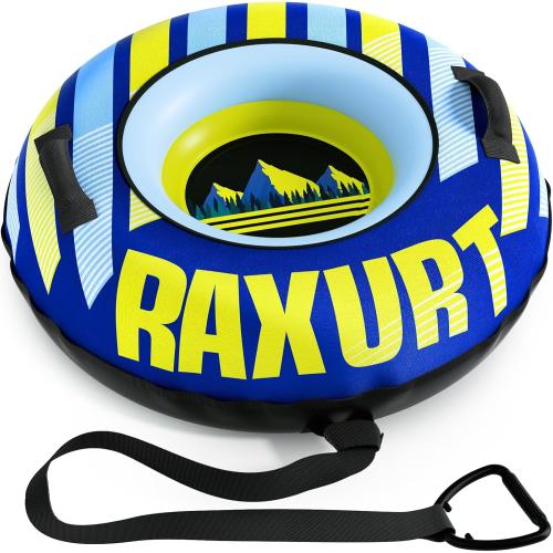 Raxurt Heavy Duty Snow Tube with Premium Canvas Cover, Inflatable Snow Sled for Kids and Adults, Thickened Bottom with Towable Pull Ring, Sledding Winter Outdoor Fun Toys