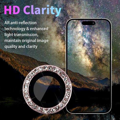 Camera Lens Protector for iPhone 14 Pro/iPhone 14 Pro Max, Individual Tempered Glass Aluminum Alloy Ring Lens Cover with Installation Tray Fit for iPhone 14 Pro/14 Pro Max Diamond Pink