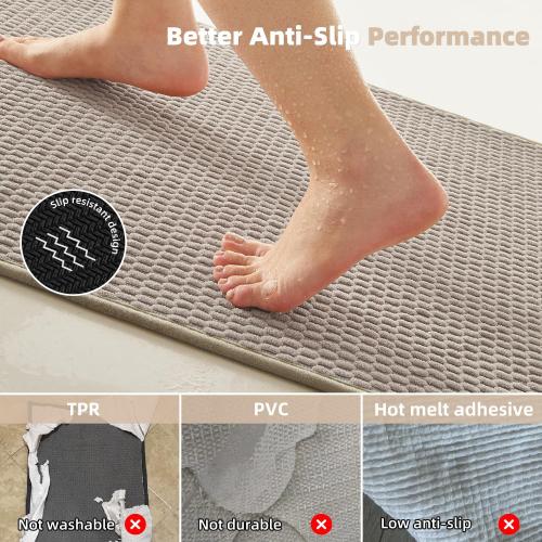 TYUU Bathroom Rugs Non Slip Washable, Super Absorbent Thin Bath Mat Small Quick Dry Low Pile Bathroom Rug, Beige 20x30
