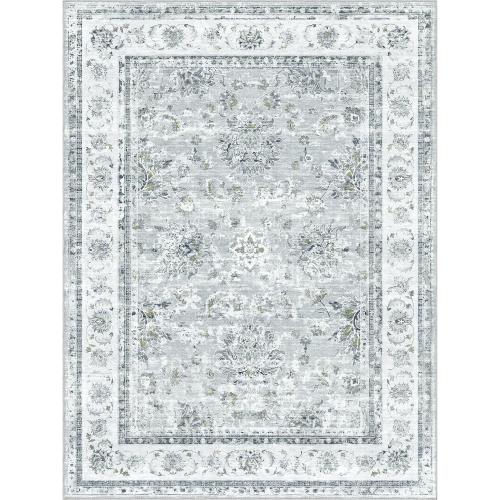 Floral 9x12 Area Rugs - Grey Large Machine Washable Living Room Rug Non Slip Ultra-Thin Stain Resistant Bedroom Rug Vintage Retro Boho Accent Rugs for Bedroom Dining Room Office Carpet