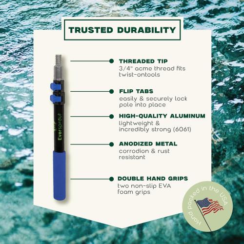 EVERSPROUT Telescoping Boat Hook | Floats, Scratch-Resistant, Sturdy Design | Durable & Lightweight, 3-Stage Anodized Aluminum Pole | Threaded End for Boating Accessories