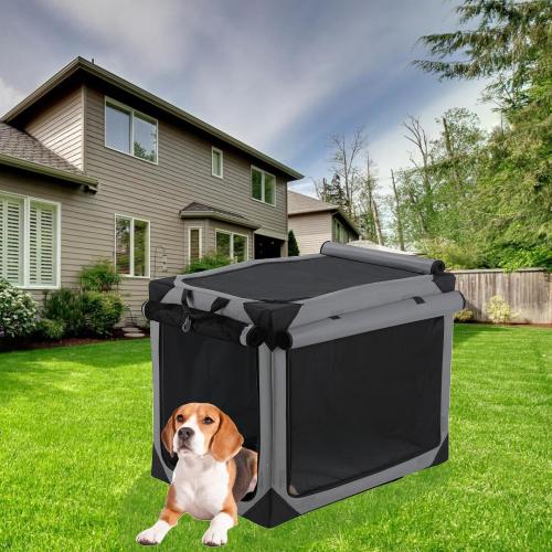 TLSUNNY Portable Soft Dog Crate, Collapsible Travel Dog Crates for Medium/Large Dogs, Foldable 4-Door Dog Kennel w/Mesh Windows, Soft Mat, Carrying Bag, Indoor & Outdoor Use (Grey, 36 x 24.4)