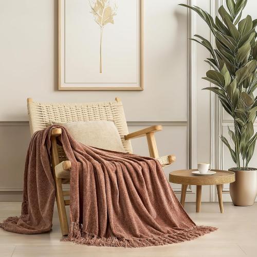 EverGrace Chenille Knit Throw Blanket for Couch, 50x60, Clay