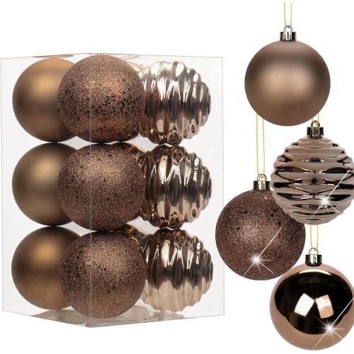 3.15 Christmas Ball Ornaments Brown 12 Pcs Shatterproof Christmas Tree Decorations Xmas Tree Medium Christmas Ornaments Balls with Hanging Loop for Halloween Wedding Holiday Party Wreath Home Decor