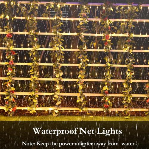 Joomer Christmas Net Lights - 12FT x 5FT 360 LED Plug-in Mesh Lights, Waterproof with 8 Modes, Timer, Connectable for Bushes, Trees, Garden, Outdoor Christmas Decor (Clear Wire, Warm White)