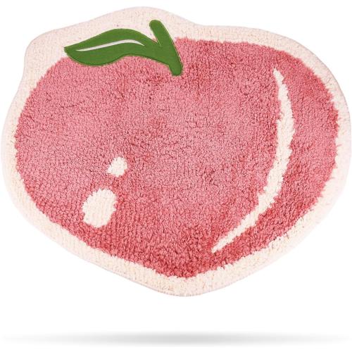 Peach Bath Mat for Bathroom 18.8 x 23.6 Cute Cartoon Deco Non Slip Fruit Shaped Washable Bathroom Bathtub Rug Absorbent Shower Rugs