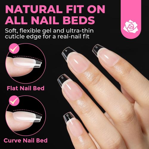 UNA GELLA Short Coffin Nails Tips 504pcs No c Curve Full Cover False Nail