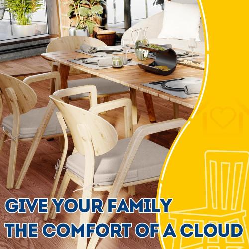 AAAAAcessories D-Shaped Chair Cushions, 2 Thick Dining Chair Pads with Ties and Removable, Machine-Washable Cover, 17 x 16, Set of 6, Oatmeal Beige