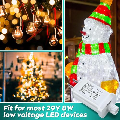 Enhon 29V LED Power Supply, UL Certified Transformer Replacement, Class 2 Power Supply, Low Voltage Transformer US Plug Adapter for Christmas Tree Light LED String Light, White (TS-8W29V)