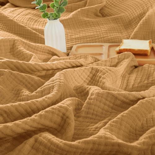 PHF 100% Cotton Muslin Blanket King Size 4-Layer Lightweight Gauze Throw, Breathable Cloud-Soft Minimalist Blanket for Bed, Couch, Camping, Amber, Ideal Gift
