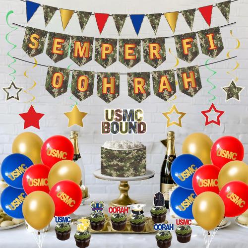 Holkcog Marines Party Decoration, Red, Gold, and Blue Featuring Military