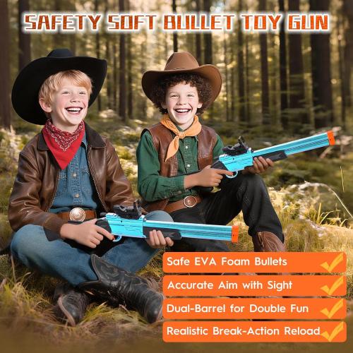 Toy Gun Double Barrel Toy Shotgun,with 40 Soft Bullet Darts and Goggles,Foam Dart Blaster with Scope,Christmas Birthday Gifts for Kids Adults Boys Age 8  (Blue)