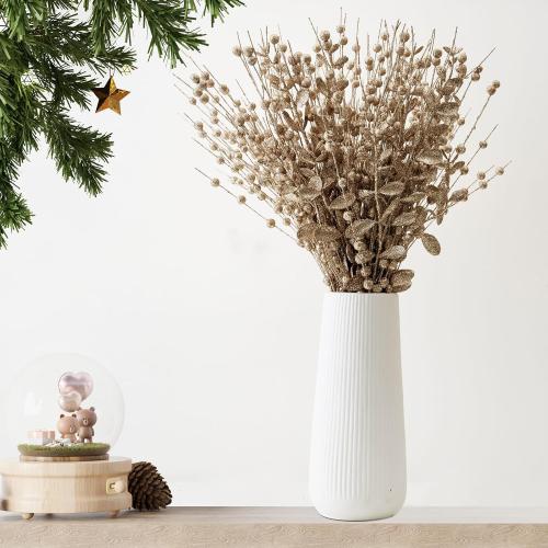 24-Pack Christmas Tree Picks Ornaments, Artificial Glitter Berry Stem Glittery Twigs Ornaments for Christmas Tree Decorations, Small Vase, Holiday, Wedding, Party Decorations (Champagne)