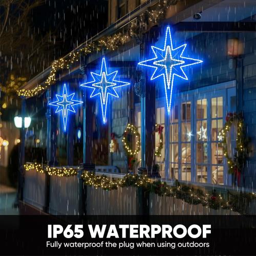 Large Bethlehem Star Motif Light 43-inch, Christmas Outdoor Decoration Waterproof LED Star Sign Super Bright, for Nativity Scenes Window Wall Front Door Roof Home Party, Blue&White