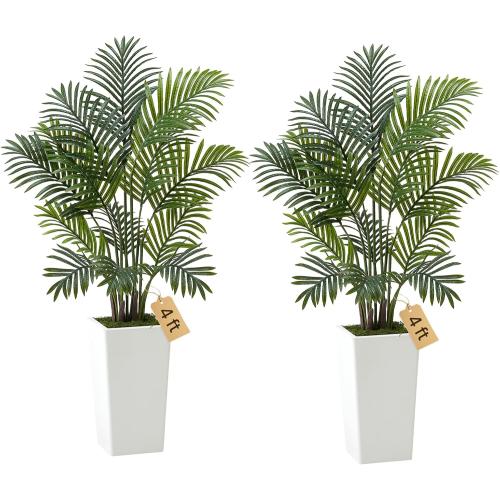 VEVOR Artificial Areca Palms 4 ft, 2 Pack Fake Palm Tropical Plants with White Tall Planter, Faux Floor Silk Plant in Pot, Large Tree for Home Office Living Room Decor House Warming, Indoor Outdoor