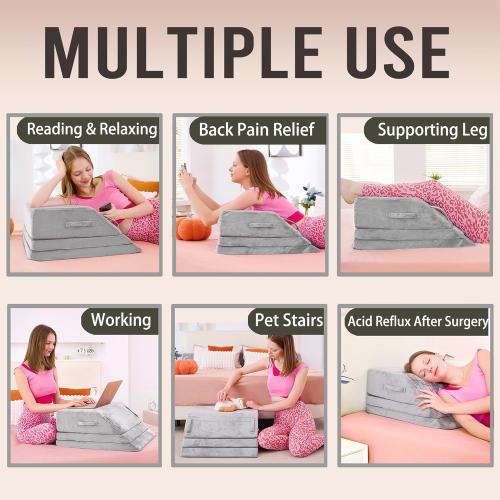 Wedge Pillow for Sleeping, Bed Wedge Pillow for After Surgery 3-Height Memory Foam Leg Elevation Pillow for Swelling Back Pain Relief Sciatica Knee Ankle Pain Bed Support Legs 6-10”