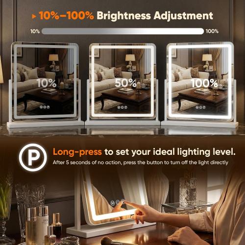 Antok Vanity Mirror with Lights, 14X18 Lighted Makeup Mirror, Smart Touch, 3 Color Modes and Brightness Adjustable, LED Vanity Mirror with Detachable 10X Magnification, 360° Rotation for Makeup Desk