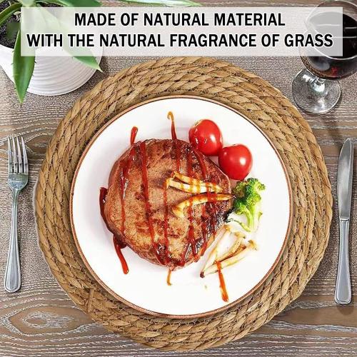 Handmade Heat Resistant Round Woven Placemats Set of 13 Wicker Boho No Chemical Natural Water Hyacinth Place Mats, Farmhouse Table Mats for Kitchen Dining Table,Home Decorations,Wedding