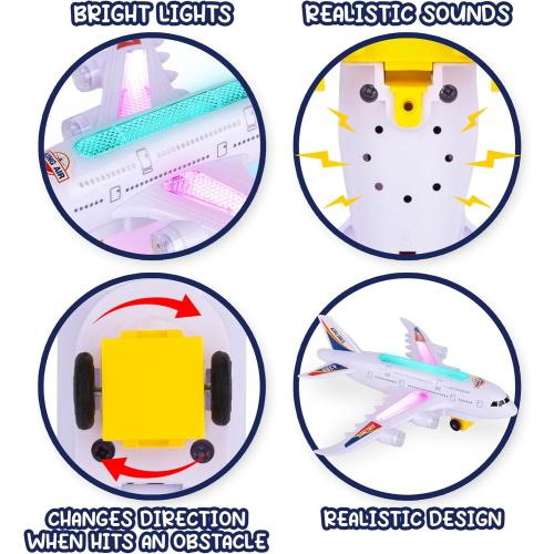 ArtCreativity Light-Up Airplane Toy with Bump & Go Action, Flashing LED Lights & Takeoff Sounds – Kids Airplane Toy with Moving Wheels – Fun Birthday Gift for Boys & Girls Ages 3-8