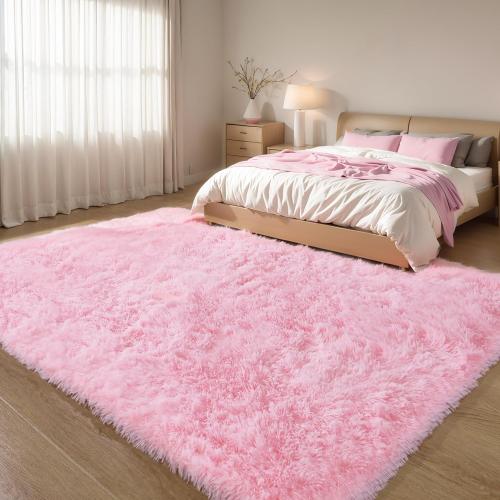 Pink Fluffy 4x6 Area Rugs for Bedoom Girls, Soft Washable Fuzzy Furry Shag Rug for Kids Room, Nursery, Dorm Decor, Cute Plush Carpet for Baby Toddler