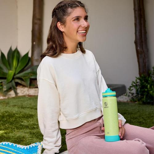 Takeya Actives Water Bottle with Straw Lid - Bottle with Double Stainless Steel Insulation - Dishwasher Safe & BPA-Free - Bottle with Straw Lid & Removable Bumper - 22 oz, Confetti Green Grass