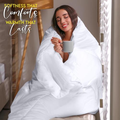Bedding Queen Comforter Duvet Insert, Quilted White Comforter with Corner Tabs, Box Stitched Down Alternative Comforters Queen Size