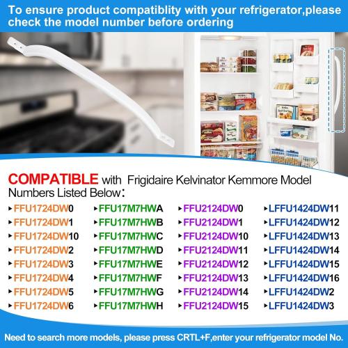 Upgraded 297311201 Freezer Door Handle Replacement White Compatible with Frigidaire Kenmore Refrigerator 218762701 PS2368270 FRU17B2JW23 FRS6HR4HW3 Fridge Door Handle, Includes 4Pack 5304460605 Screws