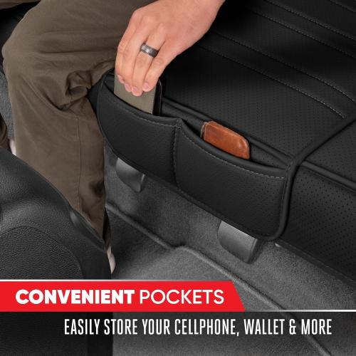 Motor Trend Faux Leather Padded Rear Bench Car Seat Cover With Storage Pockets