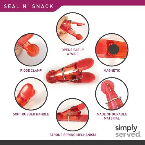 Seal N Snack Magnetic Chip Clips, Multi-Purpose Bag Grips for Kitchen Storage, Keep Pantry Foods Fresh, 16 Count, Colors May Vary