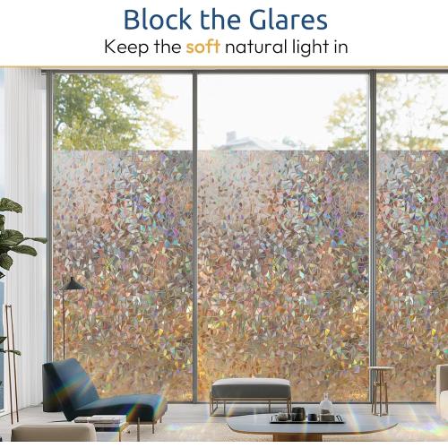 rabbitgoo Window Privacy Film Rainbow Film Decorative Window Sticker, 3D Static Stained Glass Cling Tint for Home Heat Control Non-Adhesive, Brown, 17.5 x 78.7 inches