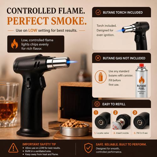 Bon Apperoo™ 2-Glass Culinary Smoker Box with Torch - Portable Cold Food and Cocktail Infuser - Indoor Whiskey and Bourbon Smoking Kit - Ideal for Drinks and Charcuterie - Butane Not Included