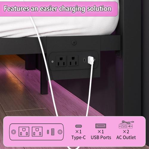 Twin Bed Frame with Headboard and Footboard,Steel Slats Support-LED Bed Frame with USB Charging Station,Mattress Foundation-Under Bed Storage,No Box Spring Needed,Noise Free,Black