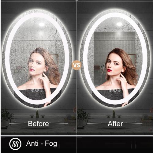 SMIROR Oval LED Bathroom Mirror 24x32, Lighted Vanity Mirror for Wall, Anti-Fog, Shatter-Proof, Dimmable, Memory, 3 Colors (Front Lights   Backlit)