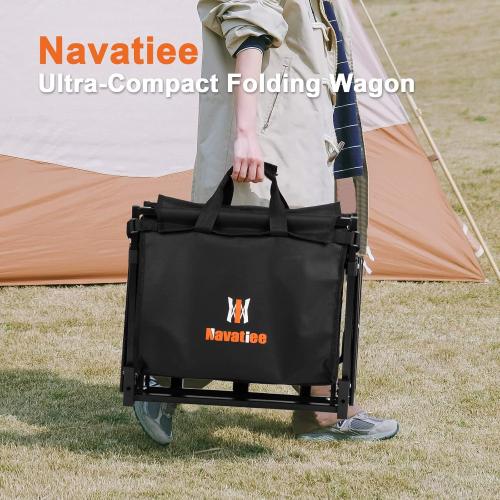 Black 34.9 x 19.9 x 24.4 Navatiee 140L Wagon Cart Foldable, Large Capacity Collapsible Wagon with Smallest Folding Design, Utility Grocery Cart for Camping Shopping Sports, Black