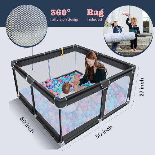 TODALE Baby Playpen for Toddler, Large Baby Playard, Indoor & Outdoor Kids Activity Center with Anti-Slip Base, Sturdy Safety Play Yard with Soft Breathable Mesh, Playpen for Babies(Black,50”×50”)