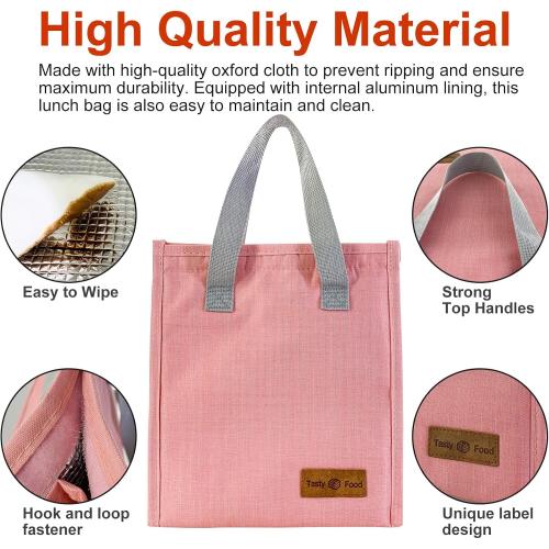 Mziart Minimalist Lunch Bag Pink Cute Small Insulated Lunch Box for Women